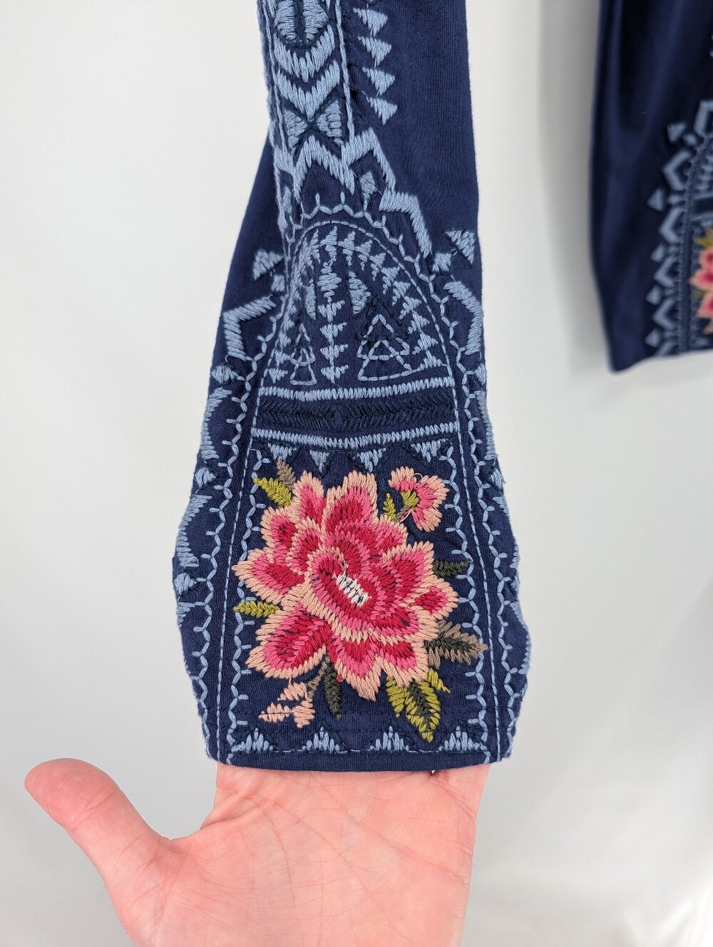 Johnny Was Navy Blue Flora Embroidered Pull On Leggings Size Small Boho Cowgirl - Picture 3 of 6